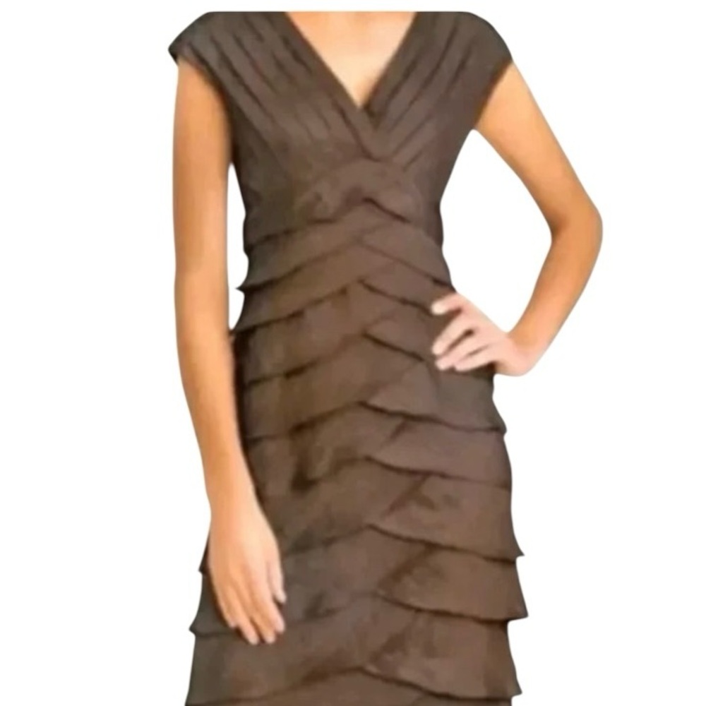 Adrianna Papell Brown Tiered Sheath Midi Dress